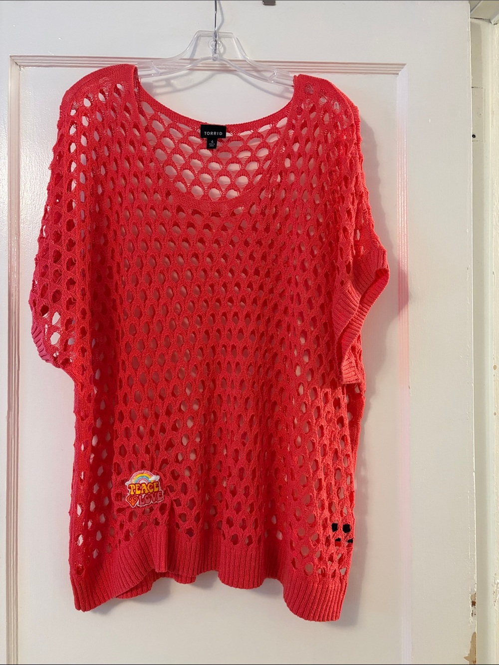 Torrid Coral Open-Knit Crochet Top